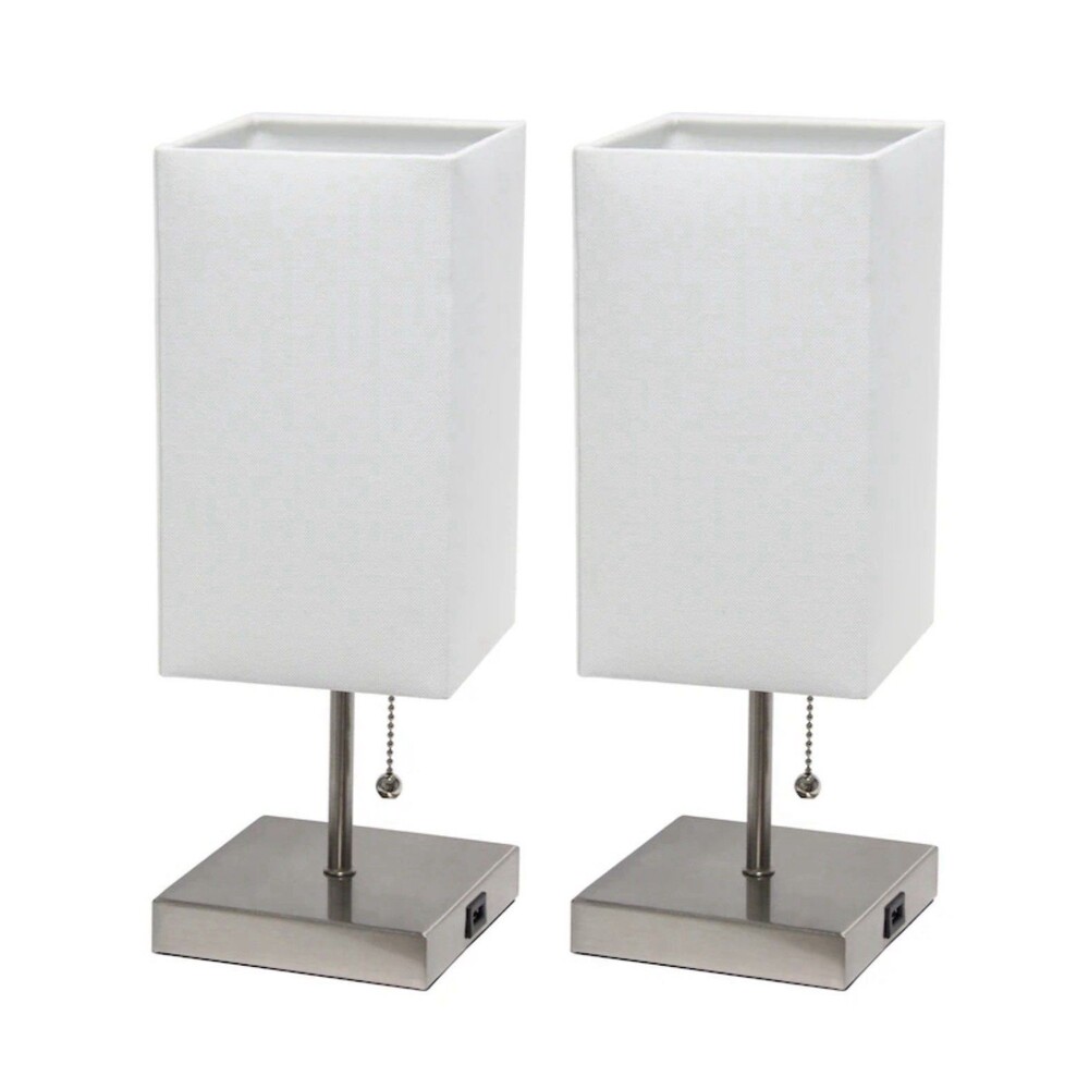 Simple Designs 2-Pack LED Table Lamps 14.25" White Shade Brushed Nickel NEW